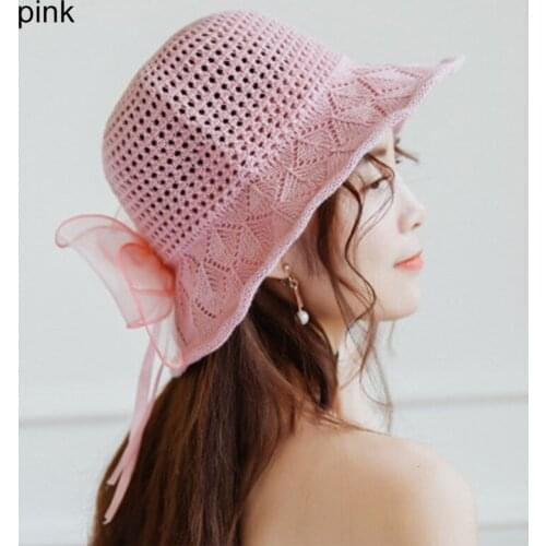 Q Cotton Linen Breathable Sun Hats For Women Summer Fashion Uv Protection Cap Sexy Bow Retro Ruffled Straw Hat Elegant Women