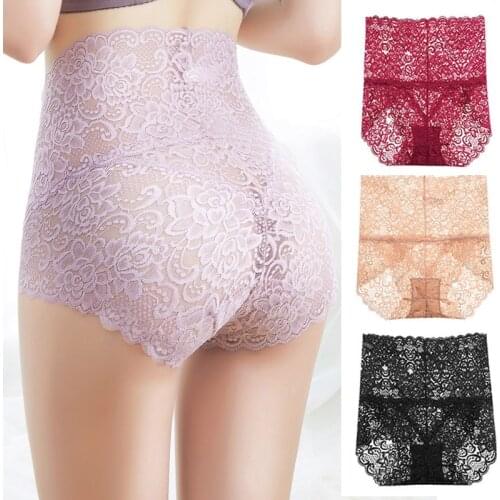 Women Panties High Waist Sexy Transparent Underwear Breathable Briefs Plus Size ladies Mesh Floral Seamless Lingerie
