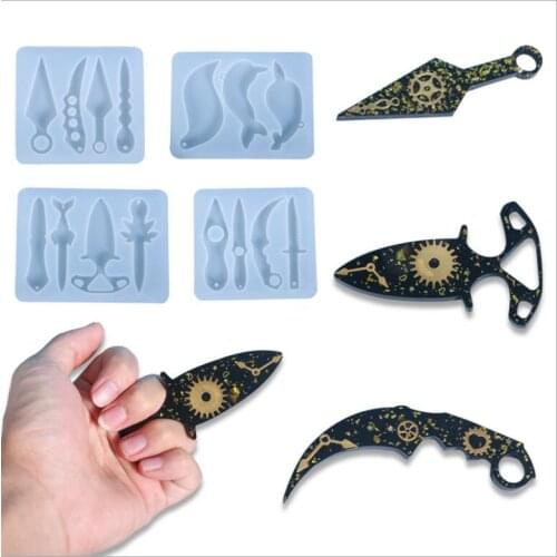 1Pc DIY Super Glossy Self-Defense Dagger Keychain Pendant Casting Silicone Mould Clay Crafts Making Crystal Epoxy Resin Mold