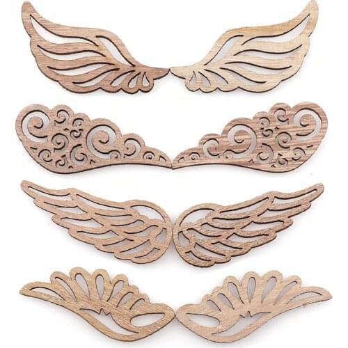 10pcs natural wood chip angel wings handmade diy wooden children puzzle painted home decoration accessories