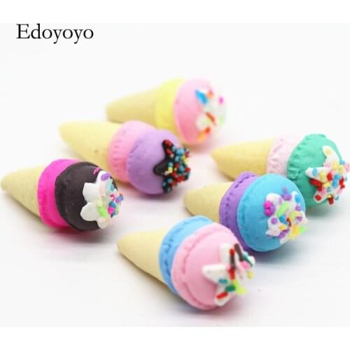 12pcs/lot 15*35MM Kawaii Soft Clay Rainbow Ice Cream Cabochons Handmade Resin Material DIY Hair Bow Decorative M19110602