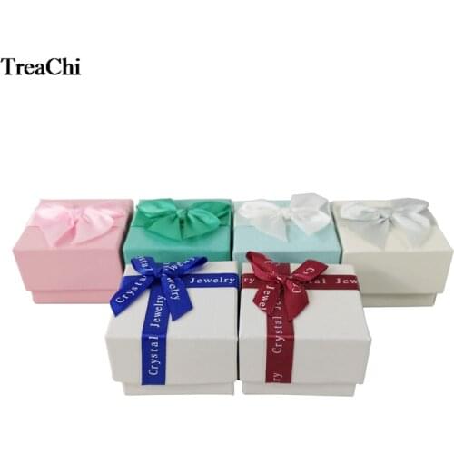 24Pcs/lot Quality Papper Jewelry Display Box Fashion Color Ring Jewelry Storage Organizer Ribbon Gift Box 5*5*3.8cm Wholesale