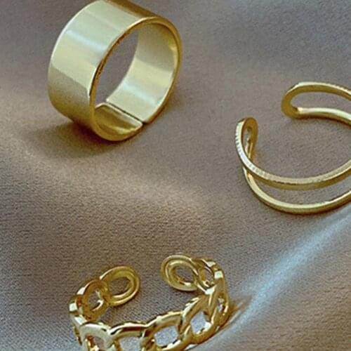 3Pcs/Set Open Rings Retro Adjustable Geometric Female Alloy Punk Hip Pop Finger Knuckle Rings Kit for Women Jewelry Set