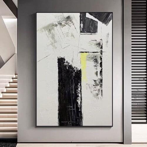 Handmade Abstract Oil Painting Wall Art Black and White Minimalist Modern On Canvas Decorative For Living Room No Frame