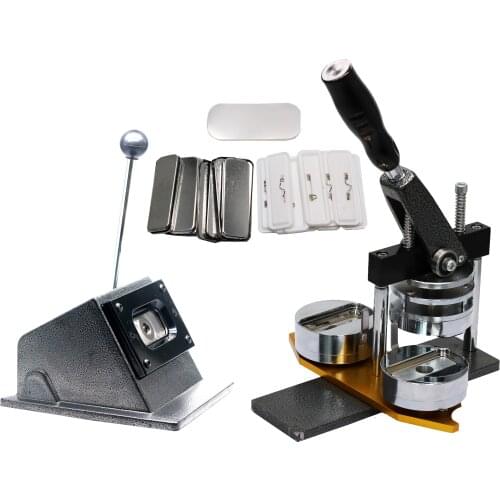 Sales package of Rectangle 68*24mm name tag badge making machine with paper cutter and 1000pcs 68*24mm pin badge component