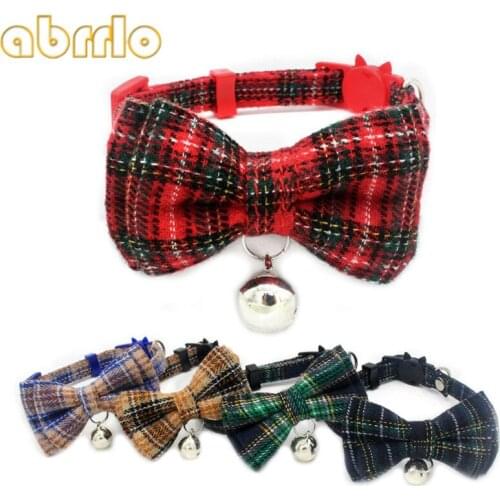 Bow Kitten Collar Plaid Cute Cat Collars For Small Dogs Christmas Halloween Pets Necklace With Bell Accessories Safety Buckle