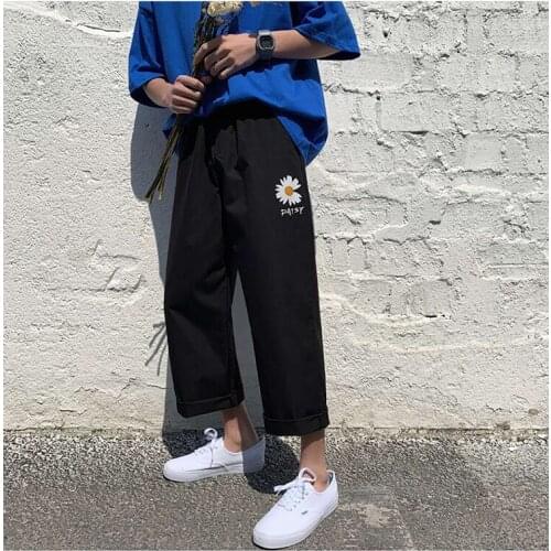 2021 Loose Joggers Pants Streetwear Black Casual Sweatpants Men Chrysanthemum Korean Fashions Harem Pants Summer