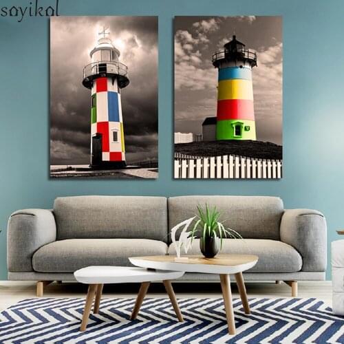 Canvas Art Decor Wall Pictures Coastal Lighthouse Canvas Painting Landscape Sea Print Retro Poster Wall Picture Living Room