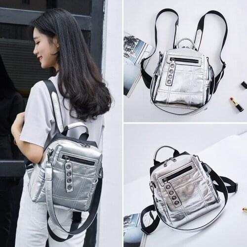 Personality Girl Pu Material New Unique Design Reflective Silver Color Students Backpack Hot-selling Casual Womens Shoulder Bag