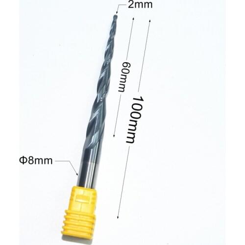 HRC55 solid carbide D8*R1*60*100L TiALN Coated Taper Ball Nose End Mill,cone milling cutter,Spherical woodworking router bit