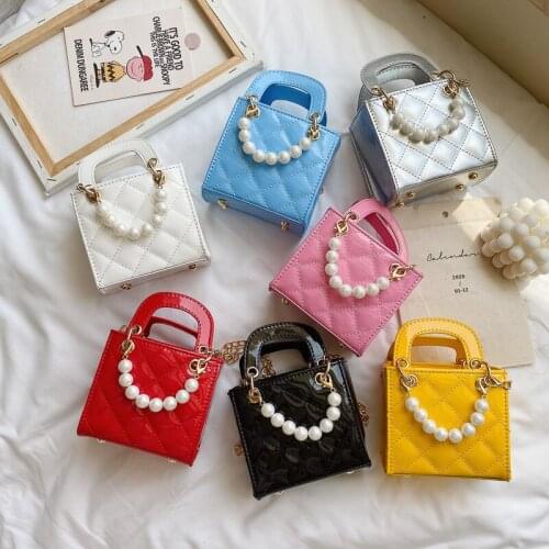 Korean childrens messenger bag 2020PU simple pearl bag handbag fashion casual bag shoulder bag purse hand bags Bolso