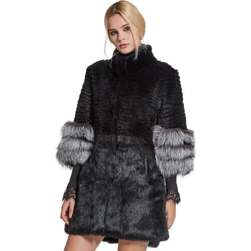 White Raccoon Dog Fur Stripe Woven Fur Coat Short Womens Slim Hood FS21110