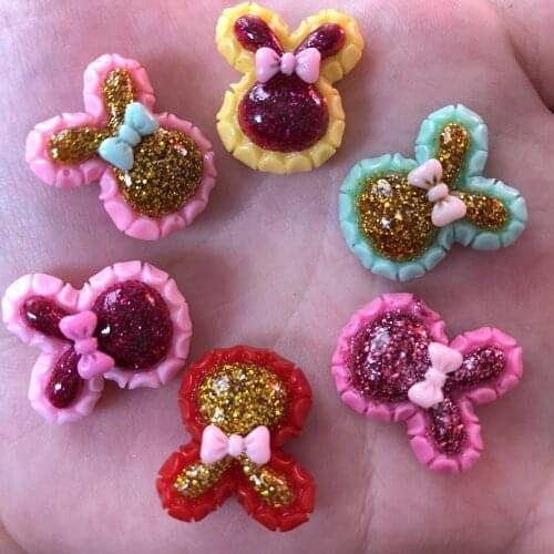 Mix Colorful Glitter Rabbit Flat Back Cabochon Figurines stone Miniature 12pcs DIY scrapbook Home Decor ornament craft OR53