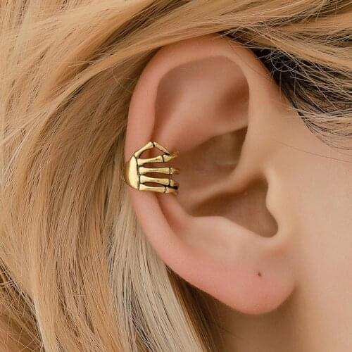 Fashion Women Punk Skull Hand Spine Ear Cuff Clip On Cartilage Earrings Non-piercing Fake Cartilage Earring Jewelry