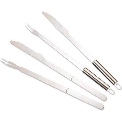 2pcs/set Stainless Steel BBQ Tools Knife & Fork Set Round Handle Heat Resistance Non-Stick Grill For Outdoor Barbecue Tools