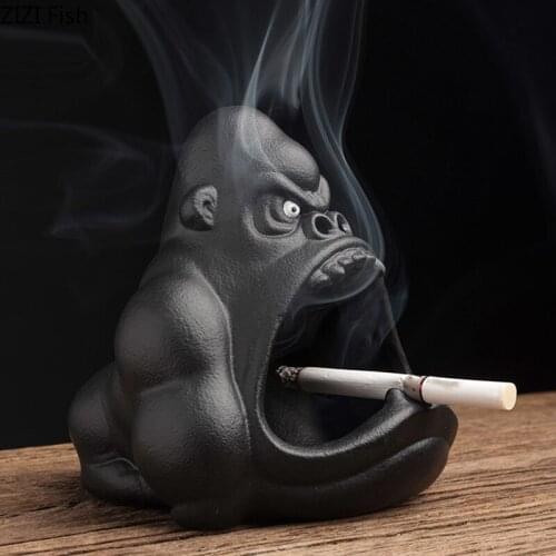 New Ceramic Cartoon Animal Ashtray Orangutan Anti-Ash Car Large Capacity Ashtray Living Room Office Decoration Gift