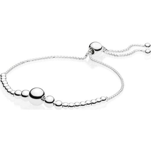 Newest 100% 925 Sterling Silver String of Beads Sliding Bracelet Charm Fit European DIY Adjustable Beaded Bangle Jewelry Gift