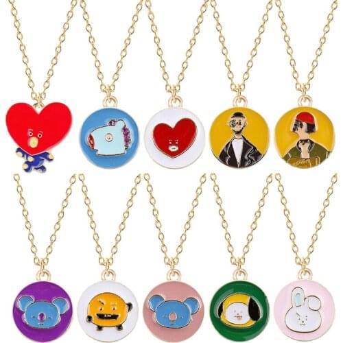 New Kpop Pendant Necklace Cartoon Figure Necklaces Long Chain Cute Animal Necklace Bangtan Boys Chokers for Women Girls Jewelry