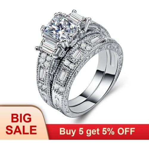 New Brand Womens Jewelry Vintage Ring Wedding Engagement Women Rings Bijoux Ring Set