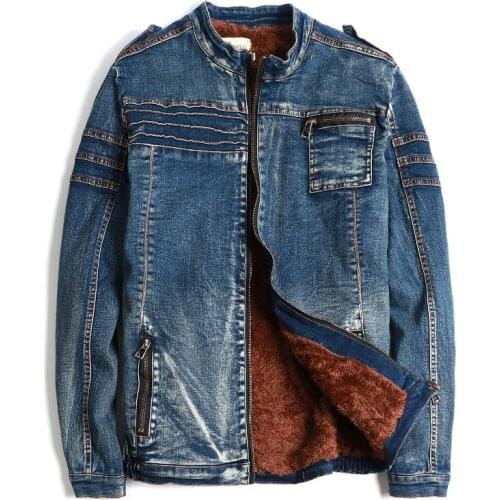 OLOMLB Mens Denim Jeans Zipper Coats Jacket Fleece Liner Thick Winter Motorcycle Peacoat Outwear Slim Fit New A418