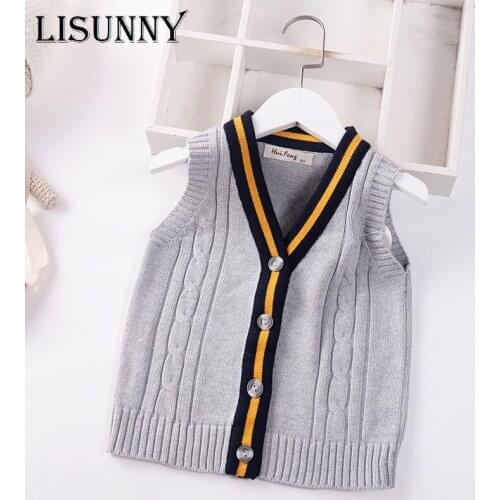 2021 Autumn Spring New Kids Boys Sweater Vest Children Clothing Knitted Tand Coat Baby Cotton Top Toddler Boy Cardigan Vest 1-6y