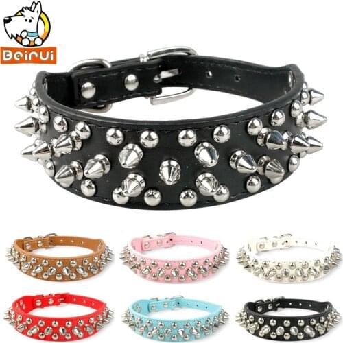 6 Colors Studded Dog Collar Cool Rivets Spiked Pu Leather Pet Puppy Collars 2 Sizes for Small Medium Dogs