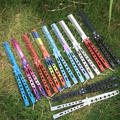 Stainless Steel Butterfly Knife Comb Foldable Comb Beard Brush Beauty Salon Hair Styling Tool Portable Cepillo Pelo Comb Barber