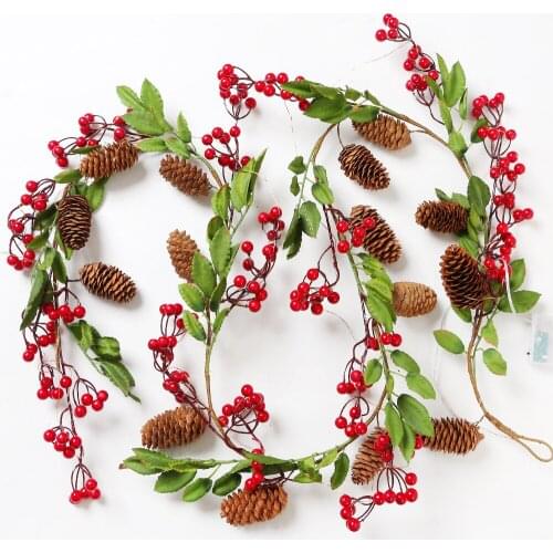 2021 new LED copper wire lights string red pine cones pine needles Christmas rattan crafts holiday decoration lights