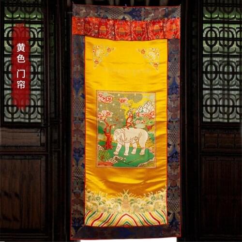 Wholesale Buddhist supplies Buddhism India Tibet Auspicious holy Elephant Embroidery Tapestry wall Door Partition curtain