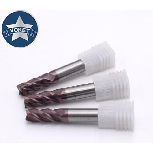 VOKET 60 degree solid tungsten carbide end mill 4 flutes square end mills for stainless steel HRC60 1 1.5 2 2.5 3 4 5 6 8 10 MM