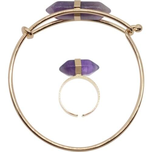 2019 Crystal Jewelry Purple Natural Stone Bangle Rings For Sets Schmucksets Damen