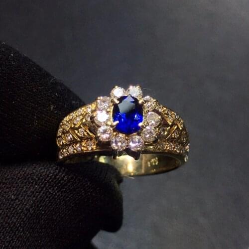 Fine Jewelry 18K Gold Real Gold 100% Natural Blue Sapphire 0.55ct Gemstones Sapphire Diamonds Females Wedding Fine Rings