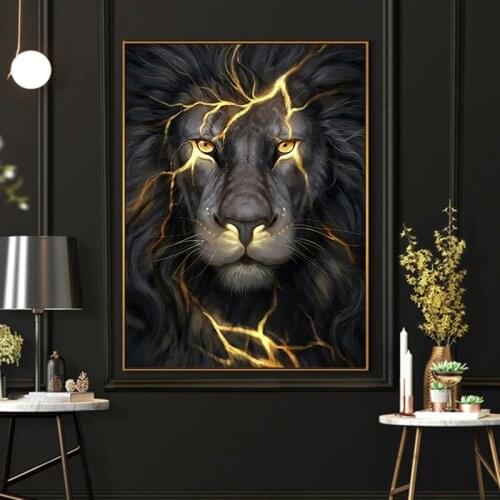 Wild Lion Poster Black and Golden Animal Canvas Paintings on The Wall Art Prints Picture for Living Room Interior Home Decor