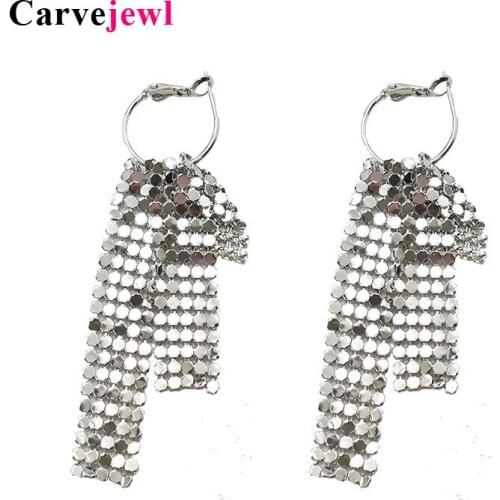 Carvejewl Fashion Female brass Sequins Mesh Drop Earrings Jewelry for Women long bright Dangle Earrings new Korea design earring
