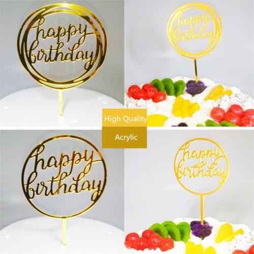 Gold Acrylic Hand Writing Happy Birthday Cake Topper Dessert Cake Decoration for Birthday Party Lovely Gifts Cake Topper