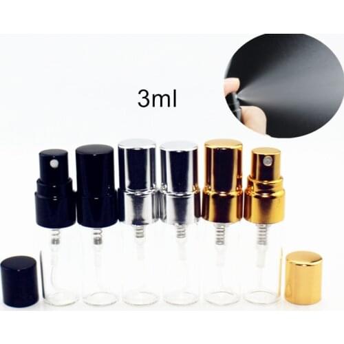 100pcs/lot 3ml Thin Glass Perfume Spray Bottle Travel Empty Parfum Atomizer Transparet Glass Sample Vials With Aluminium Pump