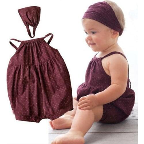 2020 New Arrive Deep red baby suit/ Denim harnesses/ Head belt+ baby romper with round dots/New arrive