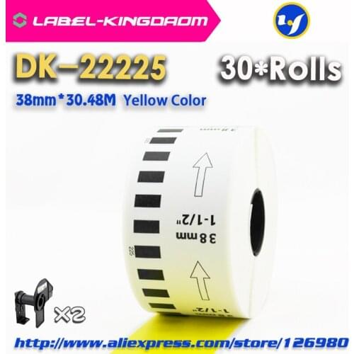 30 Refill Rolls Yellow Color DK-22225 Label 38mm*30.48M Continuous Label for Brother Printer DK-2225 DK22225