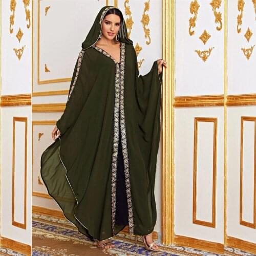 African Dresses for Women Plus Size Dashiki Diamond Beads African Clothes Abaya Dubai Robe Evening Long Muslim Dress Hooded Cape