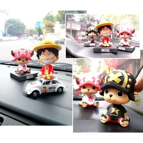 Anime One Piece 11CM Cartoon Car Decoration Figure Model Toys Luffy Sanji Chooper Zoro Spring Shaking Head Dolls Car Decor Toys