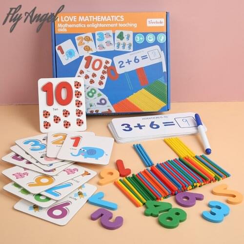 Kids Math Toys Wood Arithmetic Toy Digital Pairing Cards with Counting Sticks Kindergarten Preschool Toys for Children Girls Boy