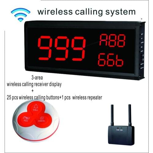 Long Distancce Wireless Watier Call 3 Number display receiver host +20 desktop Button Wireless Pager Calling System