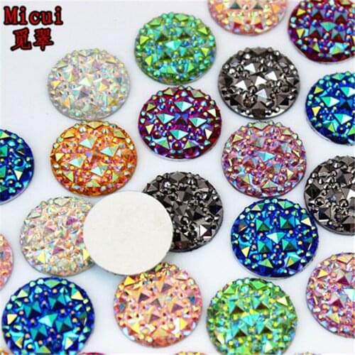 Micui 50PCS 18mm Crystal AB Resin Round Flatback Resin Rhinestones Beads Scrapbooking Crafts Jewelry Accessories MC34