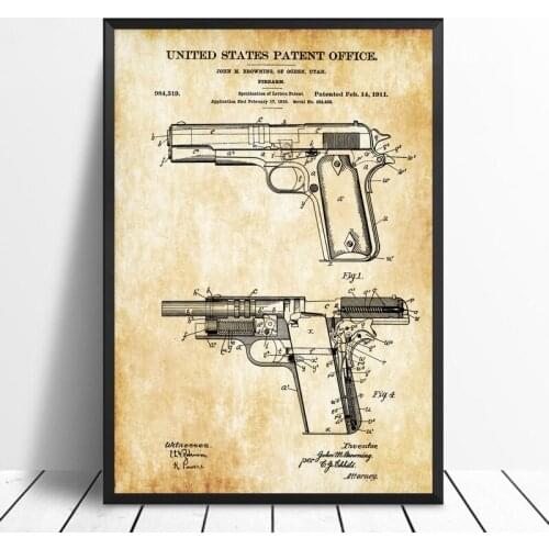 MT1944 1911 Colt Patent Luger Pistol Blueprint Gun Anime Poster Painting Art Poster Print Canvas Home Decor Picture Wall Print