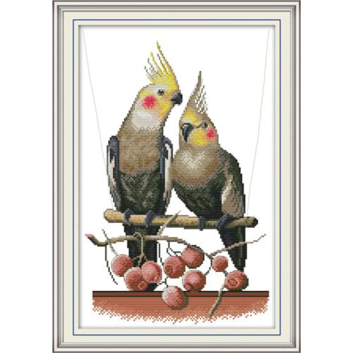 Two parrots 3 cross stitch kit aida 14ct 11ct count printed canvas stitches embroidery DIY handmade needlework