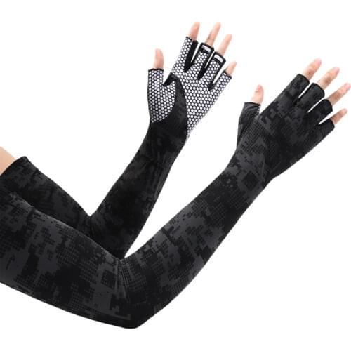 New Cold Sleeves Sleevelet Unisex Letter/Camouflage Print Sun-Resistant Oversleeve with Half-Finger Glove for Cycling Fishing