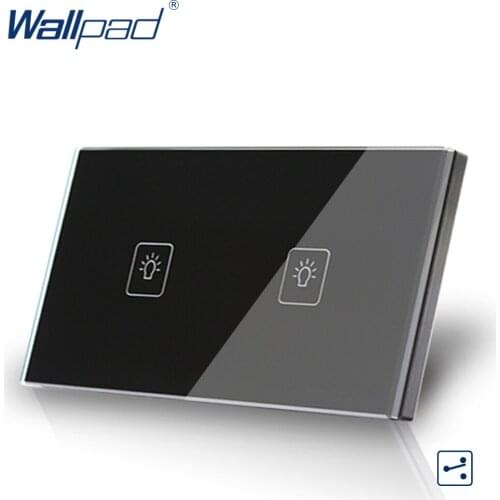 2 Gang 2 Way 3 Way Black AU US Standard 118*72mm Wallpad Crystal Glass Two Way Control Touch Switch, Free Shipping