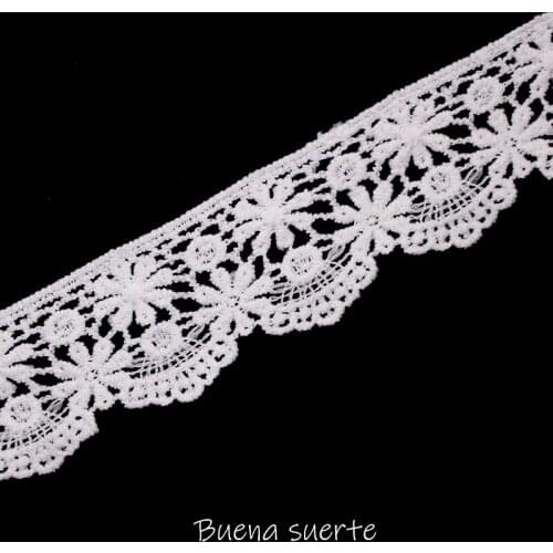 Buena Suerte 3.5cm High Quality White Flower Embroidery Lace Ribbon Fabric For Sew DIY Handmade Materials Accessories TM082