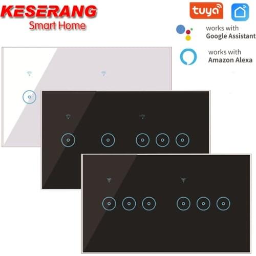 Tuya/Ewelink Smart Life 1-2-3-4-5-6 Gang Smart Light WIFI Switch,EU/US Type Tempered Glass smart switch,Works with Alexa,Google