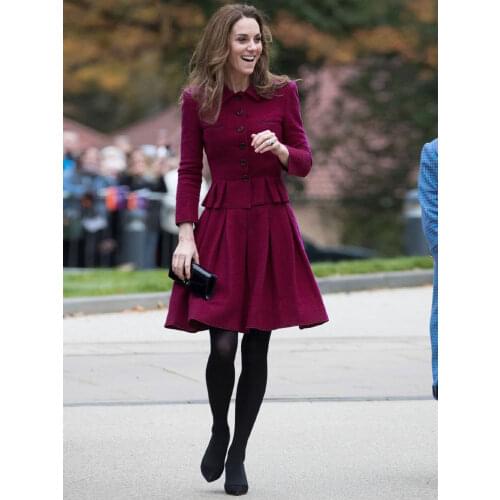 Kate Spring Autumn High Quality New Womens Set Single Breasted Coat Top Pleated A-line Skirt Elegant Party Fashion 2 Piece Suit